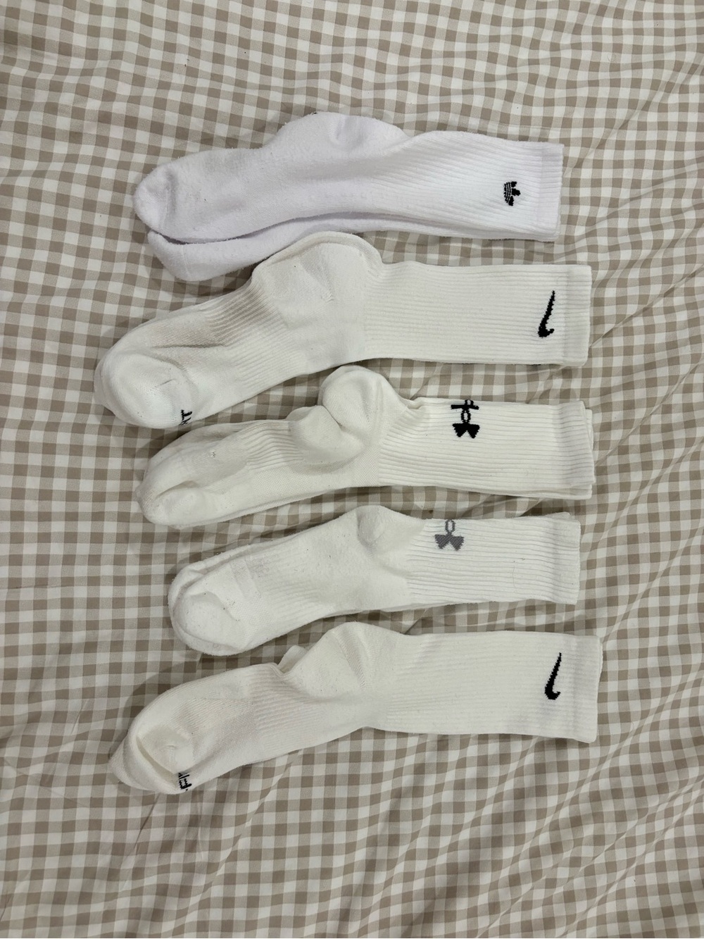 Nike, adidas and UA crew socks - gently used and well washed